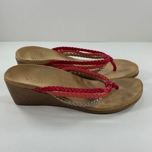 Vionic Ramba Red Braided Wedge Sandals Orthaheel Thong Flip Flops 48RAMBA 7 Wide